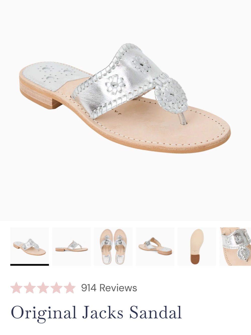 Jack Rogers Silver Metallic Thong Sandal with Signature Medallion
